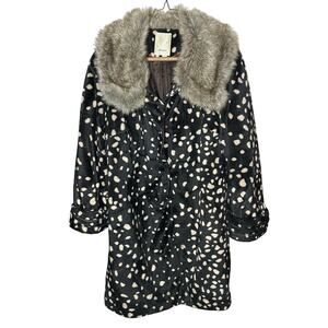 Anthropologie Spotted Pea Coat with Faux Fur Collar